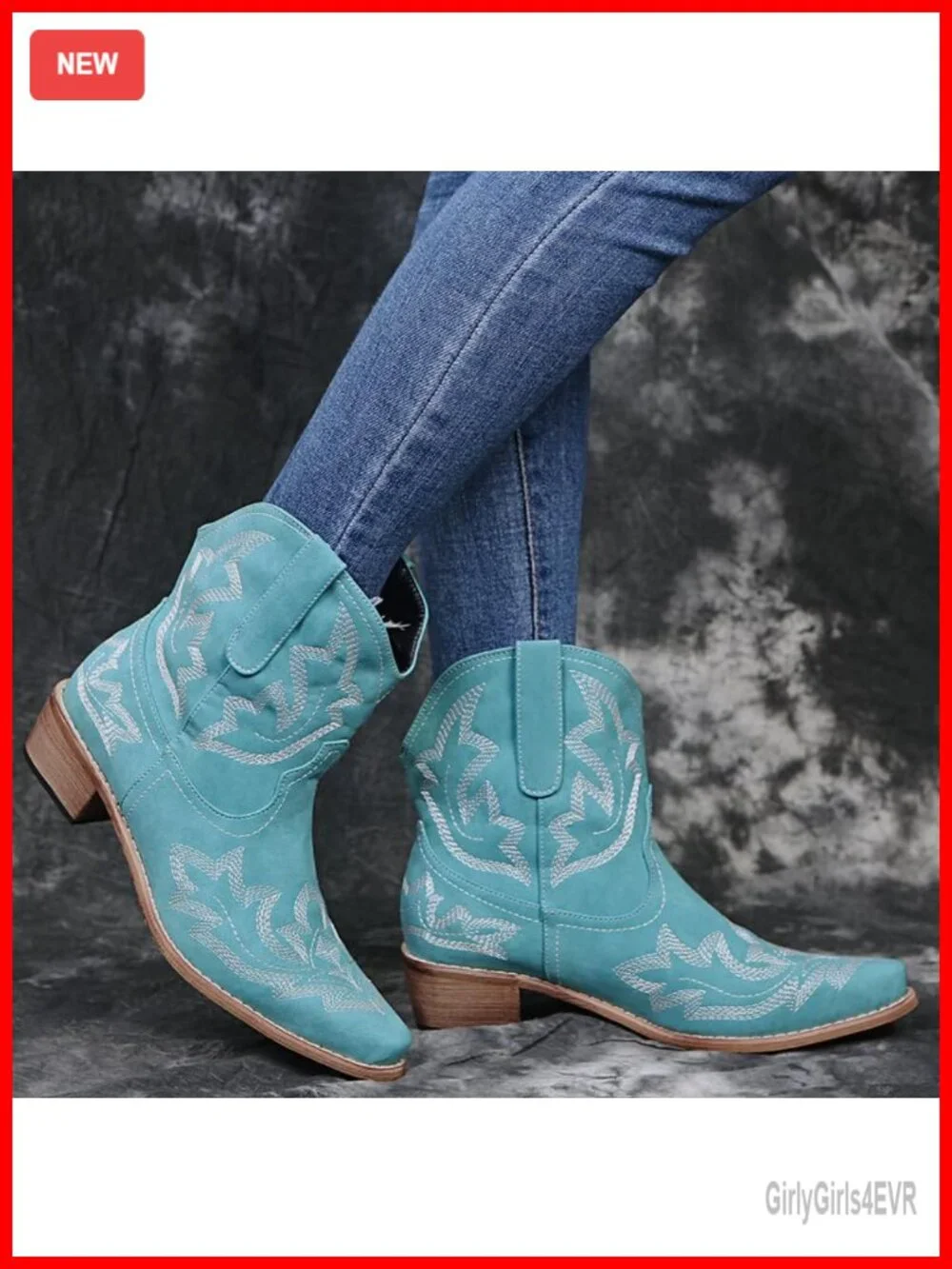 Women's Cowboy Boots Cowgirl Western Ankle Bootie Embroidered Pointed Toe PU
